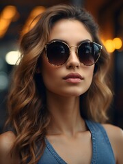 Closeup view of young woman in stylish sunglasses.