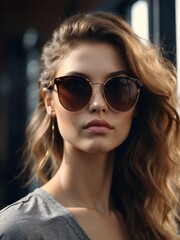 Fototapeta na wymiar Closeup view of young woman in stylish sunglasses.