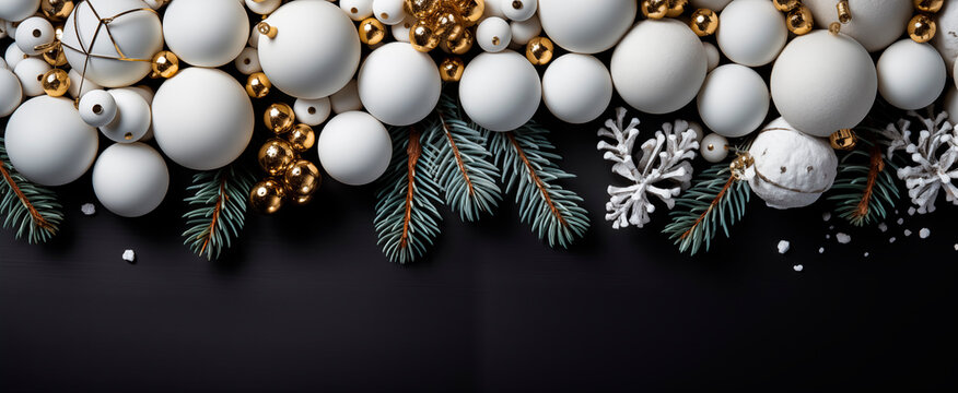 Beautiful bright Christmas background, lots of free space. New Year's balls, branches of toys on the background.