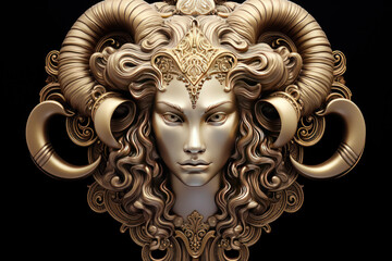 Fototapeta premium Astrology Capricorn zodiac sign. Ram or mouflon horoscope