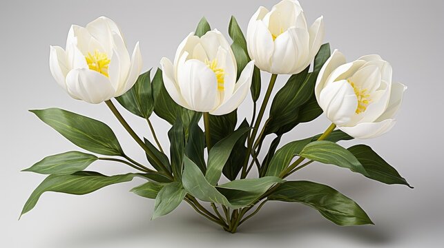 White Beautiful Spring Tulips Green Leaves, Background Image, Desktop Wallpaper Backgrounds, HD