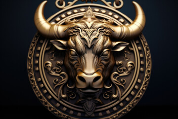 Golden Taurus zodiac sign. Astrology calendar. Esoteric horoscope and fortune telling concept