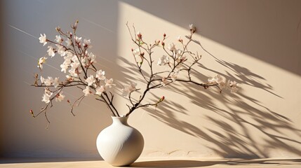 Obraz na płótnie Canvas White Vase Flowers On Light Background, Background Image, Desktop Wallpaper Backgrounds, HD