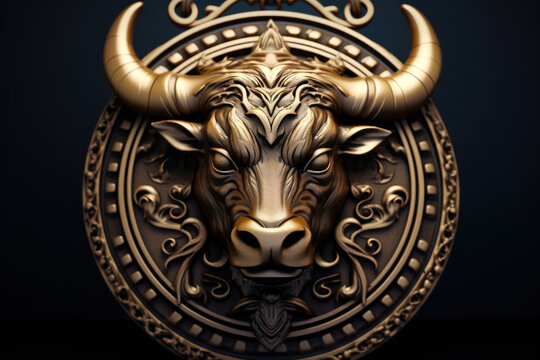 Golden Taurus zodiac sign. Astrology calendar. Esoteric horoscope and fortune telling concept