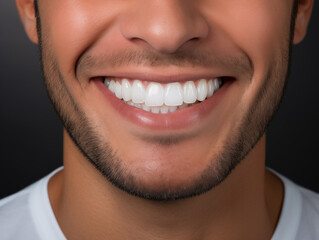Fototapeta premium Perfect healthy teeth smile of young man. Teeth whitening. Dental clinic patient. Dentistry