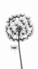 Dandelion on a white background. Minimalistic black and white illustration.
