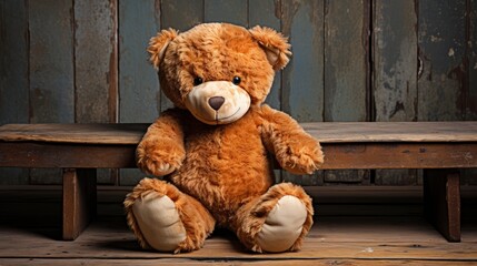 Teddy Bear Sit On Wooden Background, Background Image, Desktop Wallpaper Backgrounds, HD