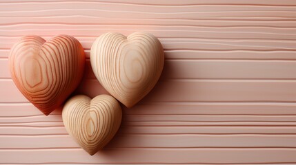 Fototapeta na wymiar Two Wooden Hearts On Background, Background Image, Desktop Wallpaper Backgrounds, HD