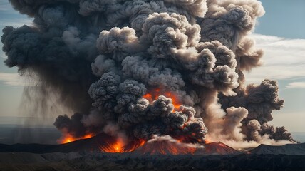 An active volcano. burning fire burning in the sky. Big fire and smoke clouds in the sky. Ai ganerated image