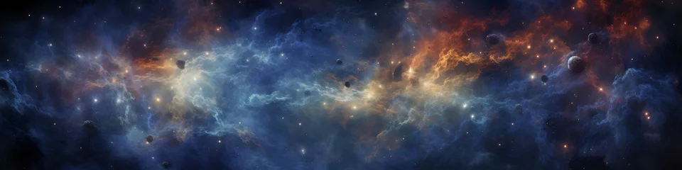 Fotobehang Mysterious Blue Nebula background, HD background, banner background © Anthony