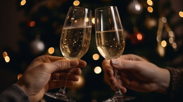 People holding champagne glasses. AI Generated