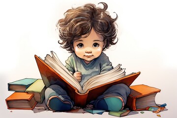 little child reading a book, early childhood development to develop imagination and reading skills