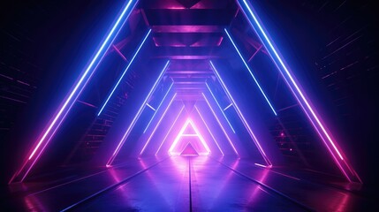 Abstract futuristic background ,portal tunnel corridor tech style with pink and blue glowing neon light.
