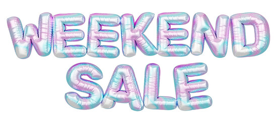 Holographic balloon 3d text. Typography. 3D illustration. Weekend Sale.