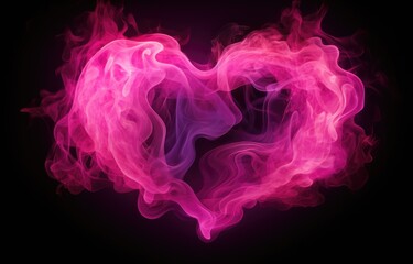 A pink heart shaped with smoke on a black background