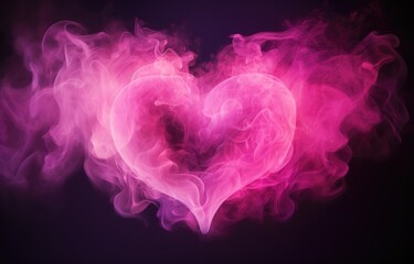 A heart made of pink smoke on a black background - obrazy, fototapety, plakaty