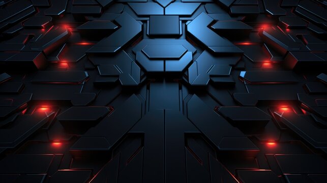 Abstract futuristic black metal Background with golden light lines, tech style geometric texture.