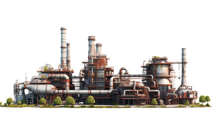 oil refinery plant on the png transparent background, easy to decorate projects.