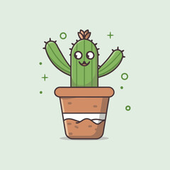 Cute cactus in a pot, flat vector illustration