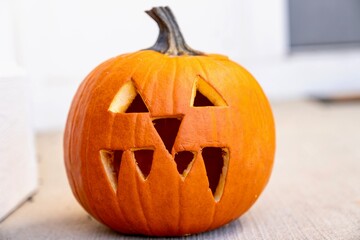 Halloween Pumpkin - Carved Jack-o-Lantern with Fangs