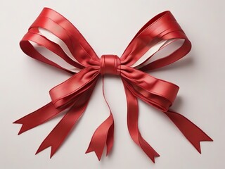 Red satin ribbon bow isolated on white background with copy space.