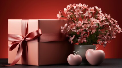 Red Heart Gift Box Flowers, Background Image, Desktop Wallpaper Backgrounds, HD