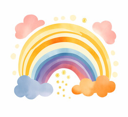 Watercolor rainbow illustration clipart pink blue orange colors. Design print, sublimation, card