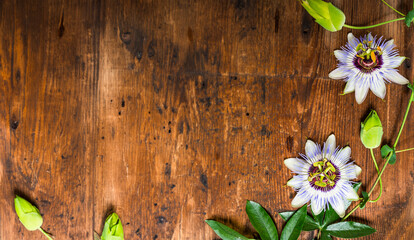 Obraz na płótnie Canvas Passiflora on a wooden background