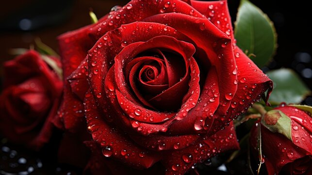 Red Rose Ribbon Water Droplets, Background Image, Desktop Wallpaper Backgrounds, HD