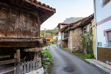 Fototapeta na wymiar a street in Entragu (Entrago) village, Teverga Municipality, Asturias, Spain