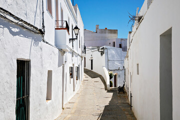 Fototapeta premium Beautiful streets of Vejer de la Frontera, Spain, Andalusia region, Costa de la Luz, Cadiz district, White Towns, Iberian Peninsula, Old town. Ruta de los Pueblos Blancos