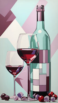Abstract Wine Geometric Artwork Digital Acrylic Painting Colorful Background Art Design