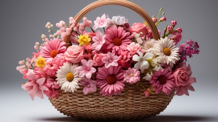 Obraz na płótnie Canvas Picnic Basket Flowers Isolated On White, Background Image, Desktop Wallpaper Backgrounds, HD