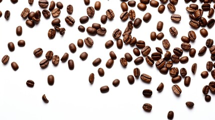 Coffee Beans Flying Isolated on the White Background
