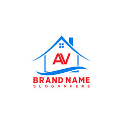 Initial letter AV with house logo design vector template. Home real estate logo.