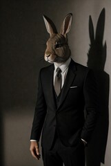 a bunny in a suit, tie and a tuxedo