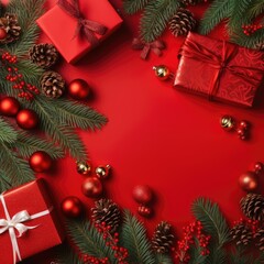 Fototapeta na wymiar Christmas banner blank space text santa claus celebrate giftboxes green background clipart