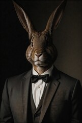 a bunny in a suit, tie and a tuxedo
