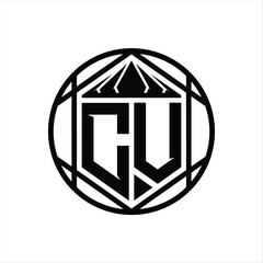 CV Letter Logo monogram hexagon slice crown sharp shield shape isolated circle abstract style design