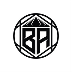 BA Letter Logo monogram hexagon slice crown sharp shield shape isolated circle abstract style design