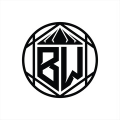 BW Letter Logo monogram hexagon slice crown sharp shield shape isolated circle abstract style design