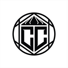 CC Letter Logo monogram hexagon slice crown sharp shield shape isolated circle abstract style design