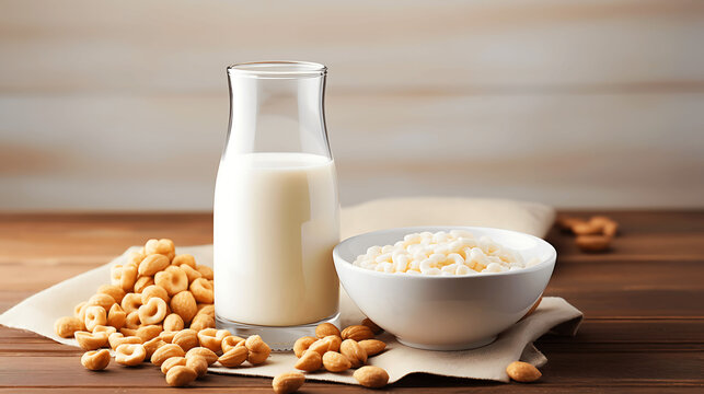 Botella de leche con cereales