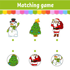 Matching game for kids. Education developing worksheet. Draw a line. Activity page. cartoon character. Vector illustration.