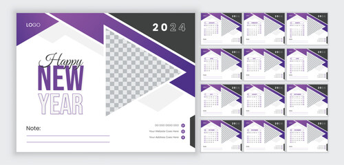 2024 desk calendar design template. Corporate business table calendar design.