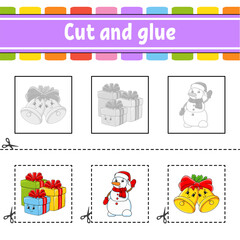 Fototapeta premium Cut and glue. Game for kids. Education developing worksheet. Color activity page. cartoon character. Vector illustration.