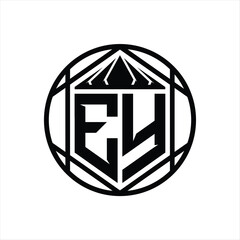 EY Letter Logo monogram hexagon slice crown sharp shield shape isolated circle abstract style design