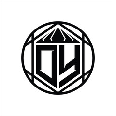 DY Letter Logo monogram hexagon slice crown sharp shield shape isolated circle abstract style design