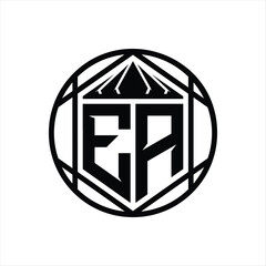 EA Letter Logo monogram hexagon slice crown sharp shield shape isolated circle abstract style design