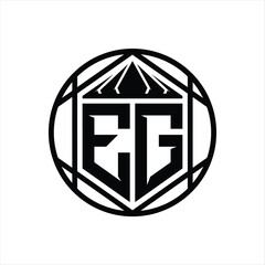 EG Letter Logo monogram hexagon slice crown sharp shield shape isolated circle abstract style design